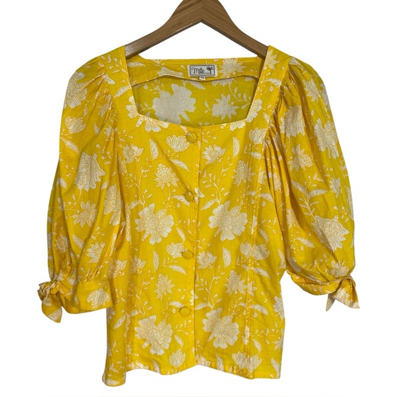 Mille Resort & Travel Evelyn Top Yellow Zinnia XS 100% Cotton Button Front - Picture 6 of 8